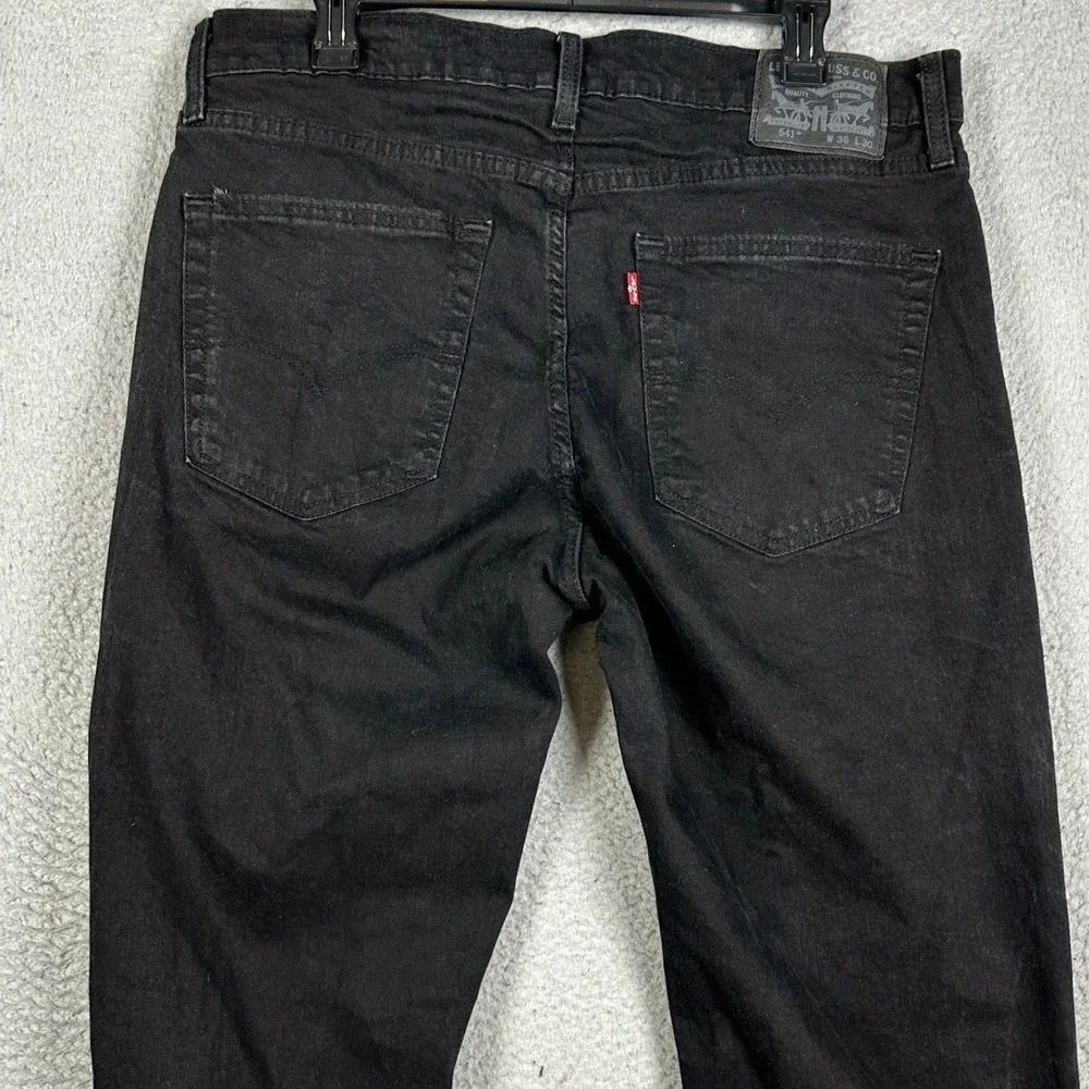 Levis 541 Jeans Mens 36X30 Black Athletic Taper Dark Wash Red Tab Stretch Denim